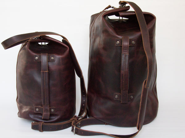 YOR Leather mini duffle, small everyday carry bag.  Made of full grain leather. 